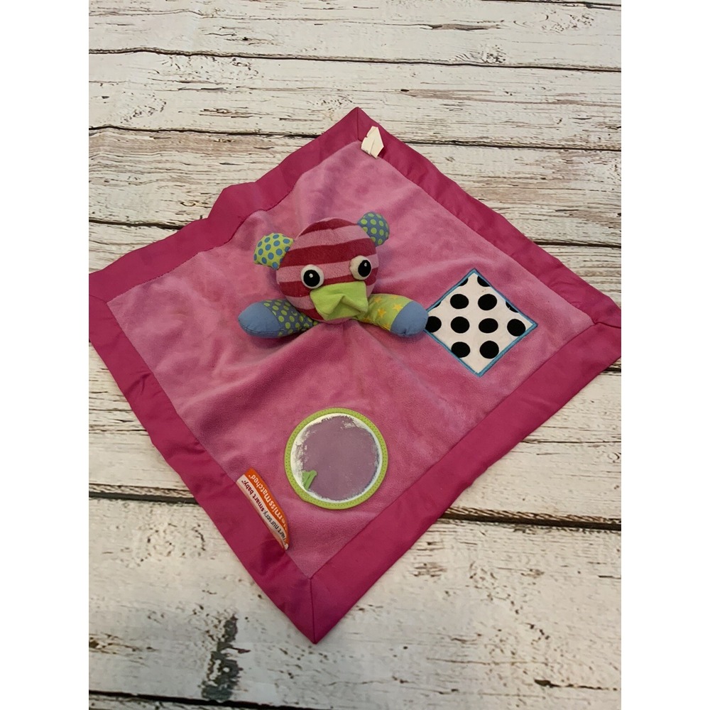 LittleMissMatched Pink Plush Lovey Security Blanket Sensory Mirror Crinkle Toy